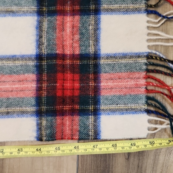 Lambswool 100% wool red white blue green plaid scarf made in west germany - Picture 6 of 8